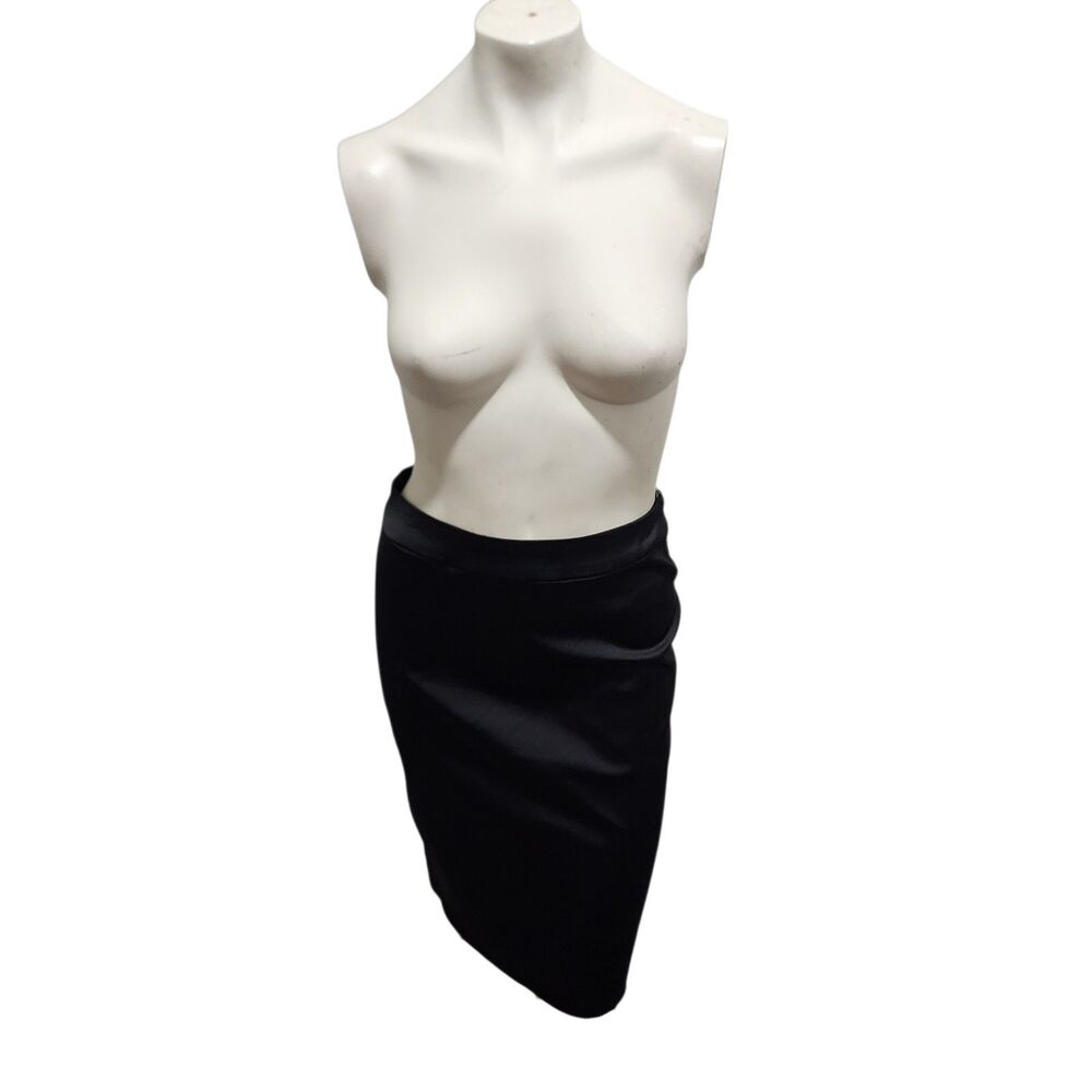 Tadashi Petite Black Satin Pencil Skirt 8P Career Cocktail Formal